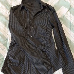 Express Black Pinstripe Dress Shirt with Subtle White Stripes